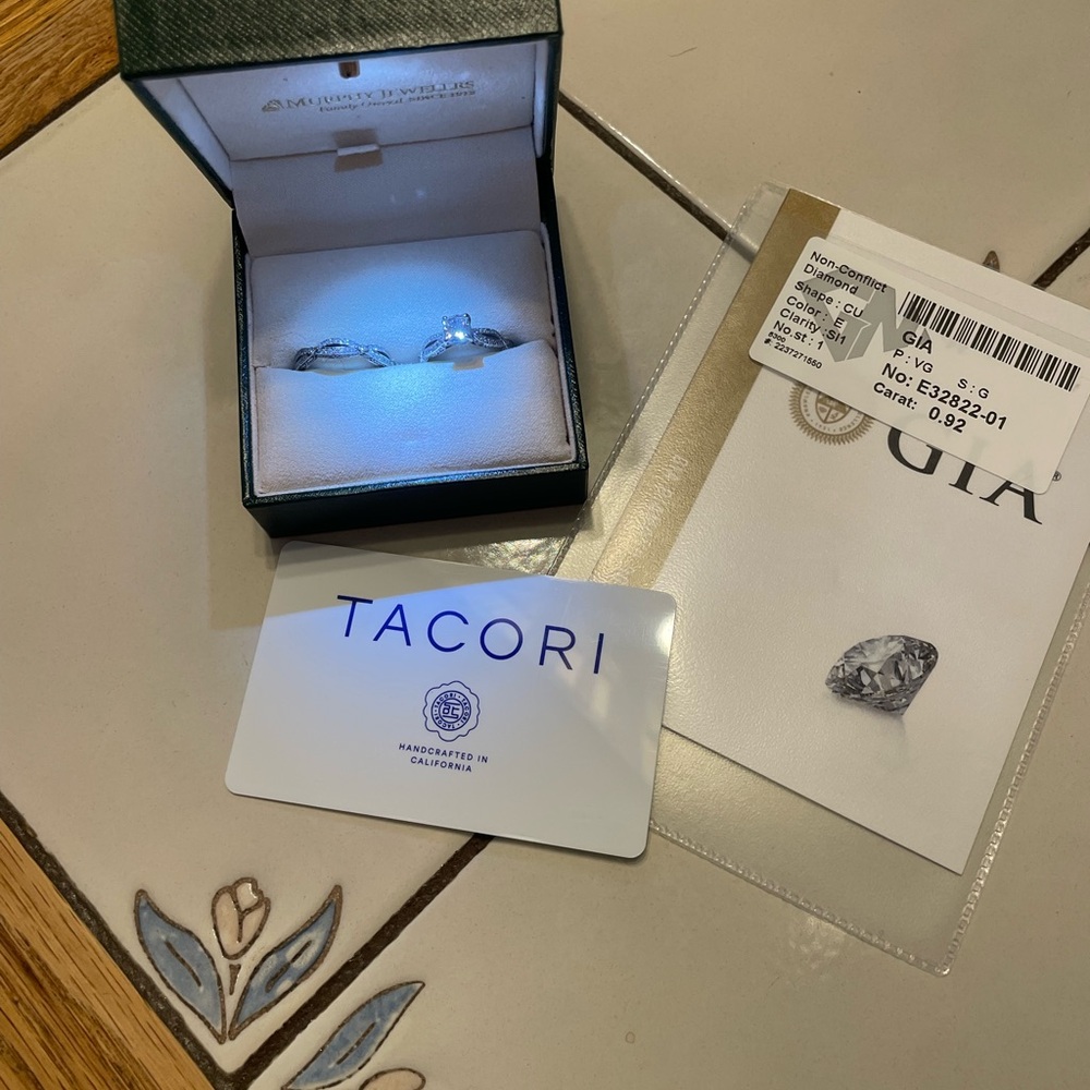 Tacori wedding band set.  White Gold. 6.5 ring size